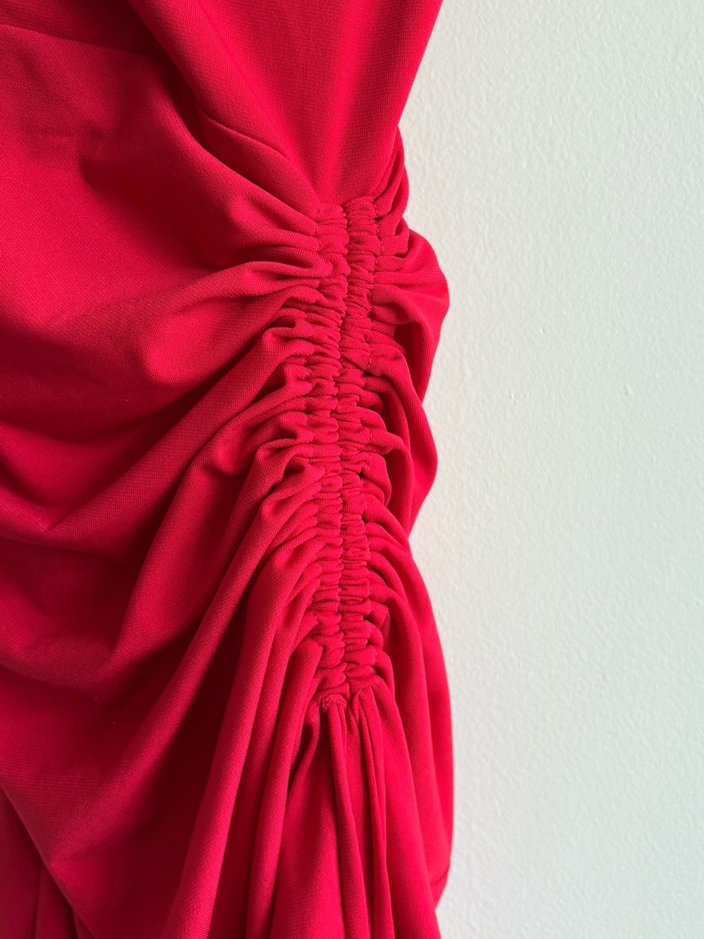Red Ruched Side-Drawstring Slip Dress - Picture 4 of 6